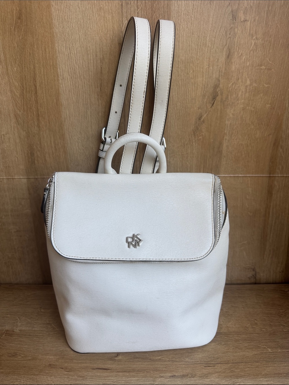 Women’s Cream Leather Backpack Purse - Minimal Carryall